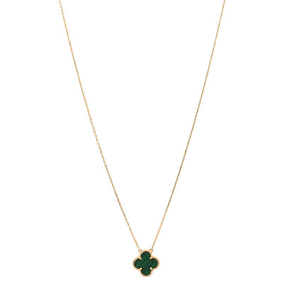Van Cleef & Arpels 18K Yellow Gold Malachite Vintage Alhambra Pendant Necklace 1 of 4