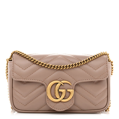 Gucci Calfskin Matelasse Super Mini GG Marmont Shoulder Bag Porcelain Rose 1 of 11