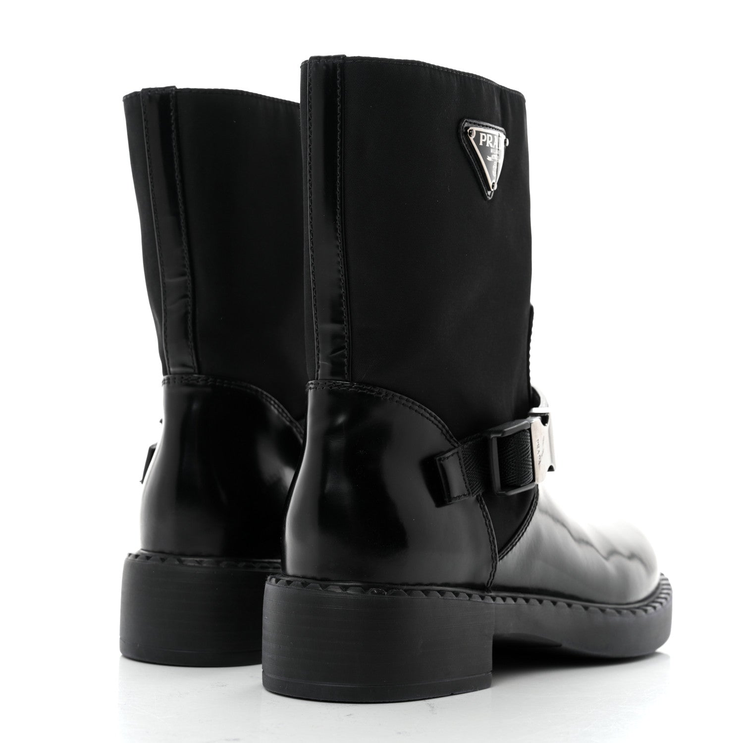 Prada Spazzolato Re-Nylon Metal Triangle Logo Buckled 50mm Biker Boots 39 Black 4 of 9