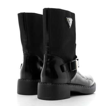 Prada Spazzolato Re-Nylon Metal Triangle Logo Buckled 50mm Biker Boots 39 Black 4 of 9