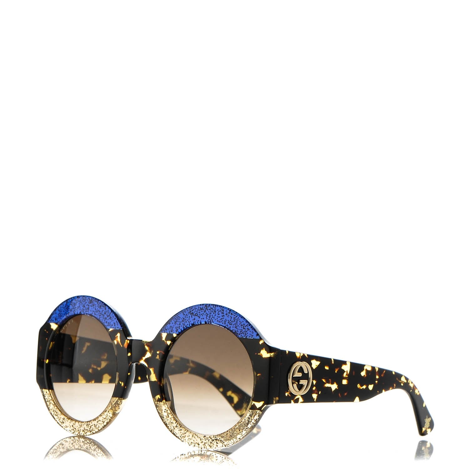 Gucci Acetate Round Sunglasses GG0084S Blue Havana Brown 1 of 8