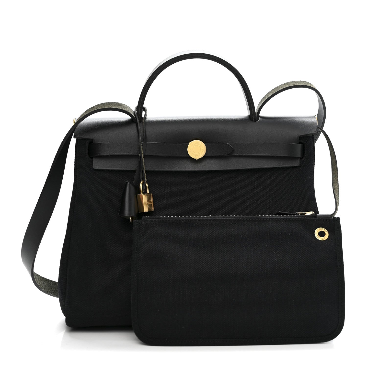 Hermes Military Toile Vache Hunter Herbag Zip Retourne 31 PM Bleu Marine Black 3 of 11