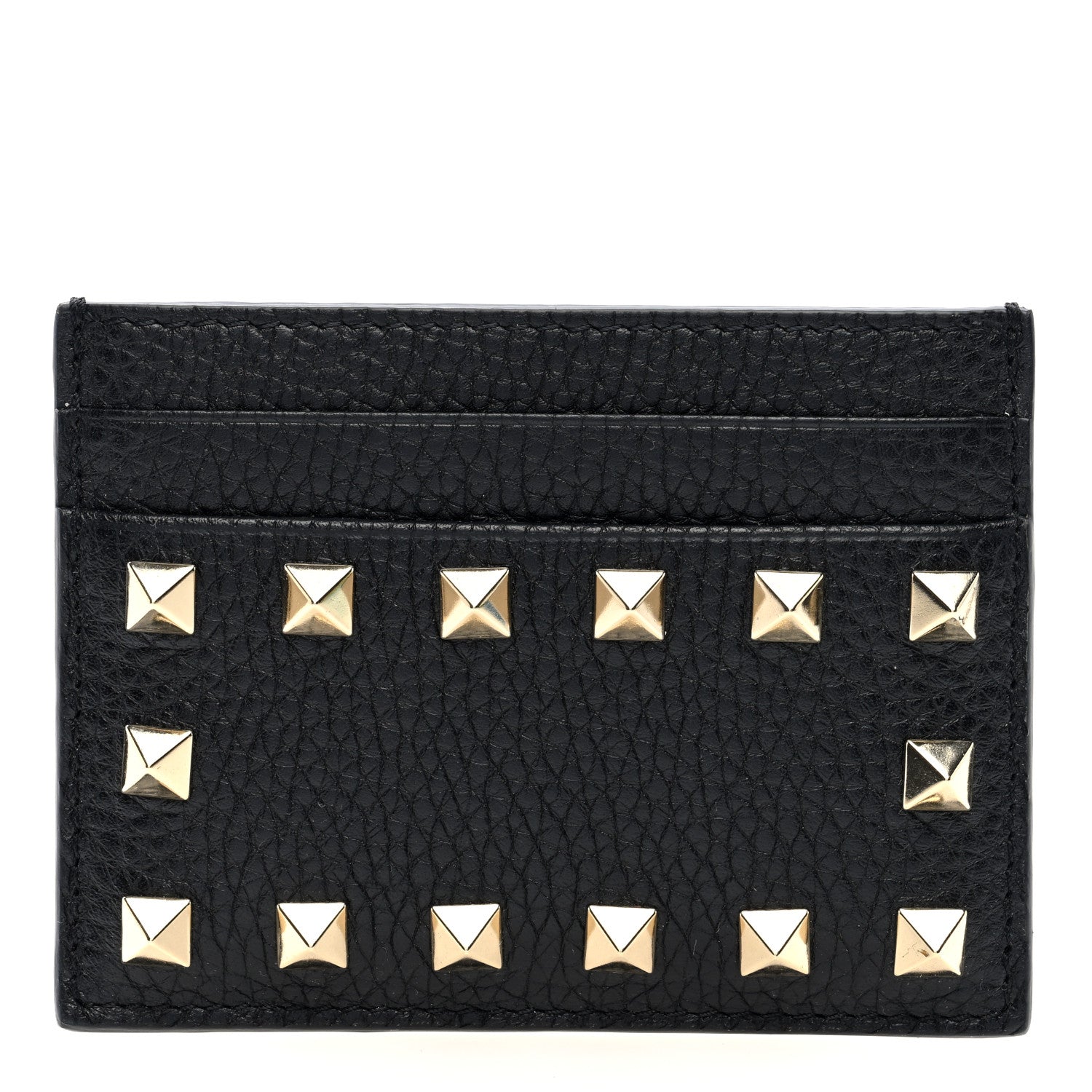 Valentino Garavani Pebbled Calfskin Rockstud Card Holder Black 1 of 7
