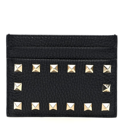 Valentino Garavani Pebbled Calfskin Rockstud Card Holder Black 1 of 7
