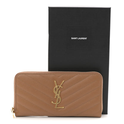 Saint Laurent Grain De Poudre Matelasse Chevron Monogram Zip Around Wallet Naturel Dark 8 of 8