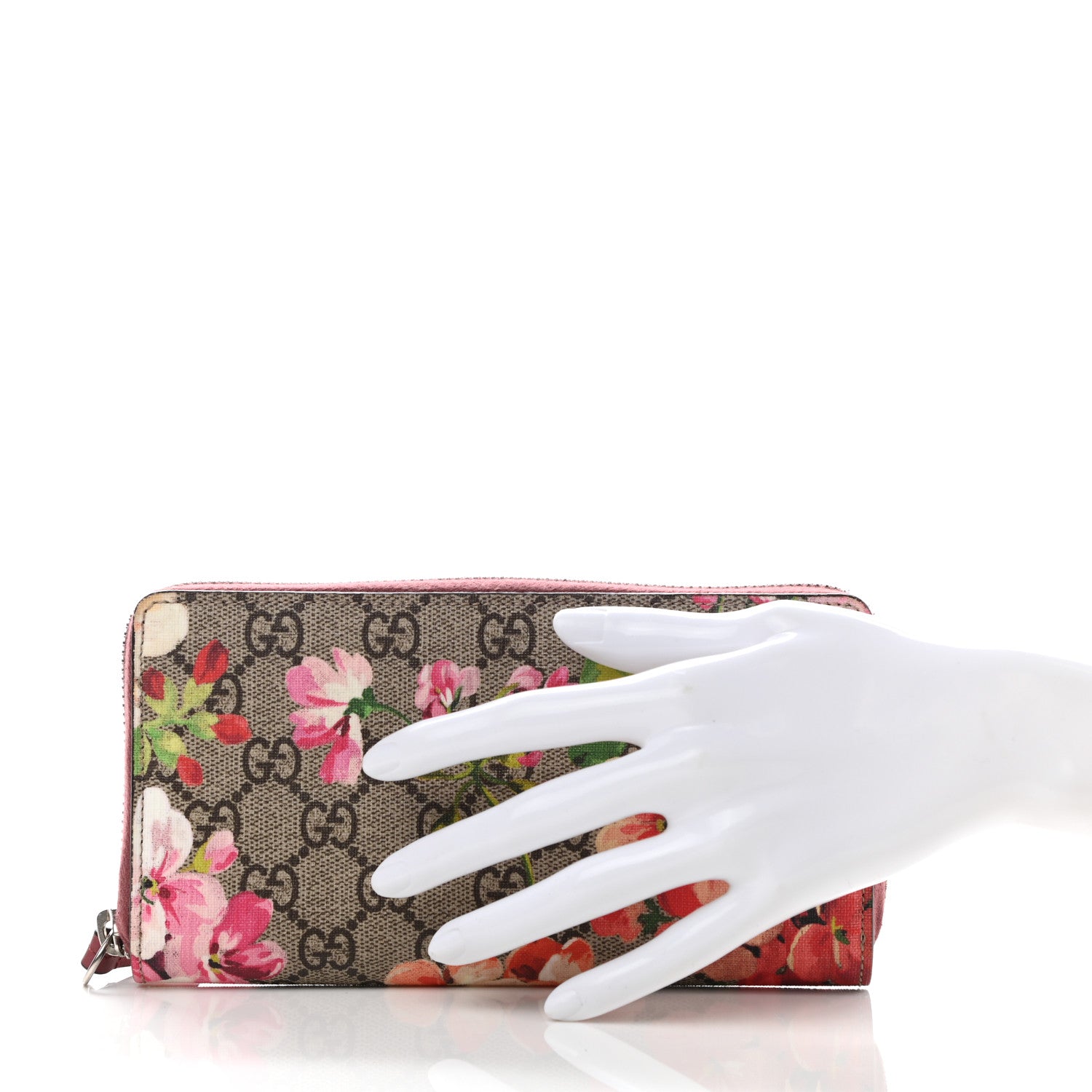 Gucci GG Supreme Monogram Blooms Zip Around Wallet Beige Multicolor Dry Rose 2 of 8