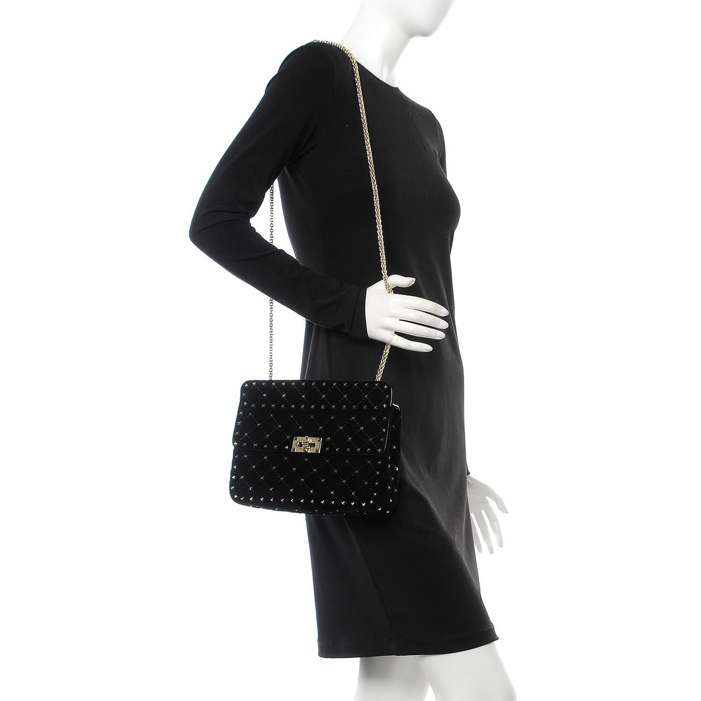 Velvet Medium Rockstud Spike Shoulder Bag Black