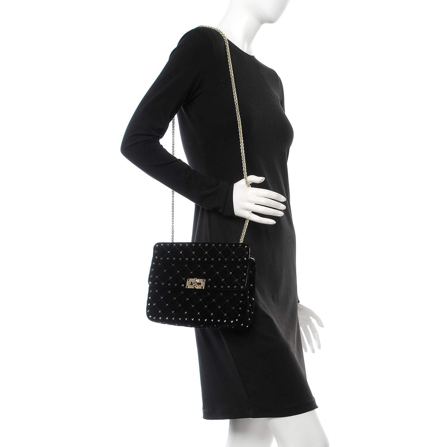 Valentino Garavani Velvet Medium Rockstud Spike Shoulder Bag Black 2 of 7