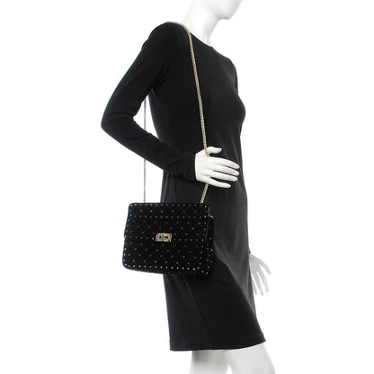 Valentino Garavani Velvet Medium Rockstud Spike Shoulder Bag Black 2 of 7
