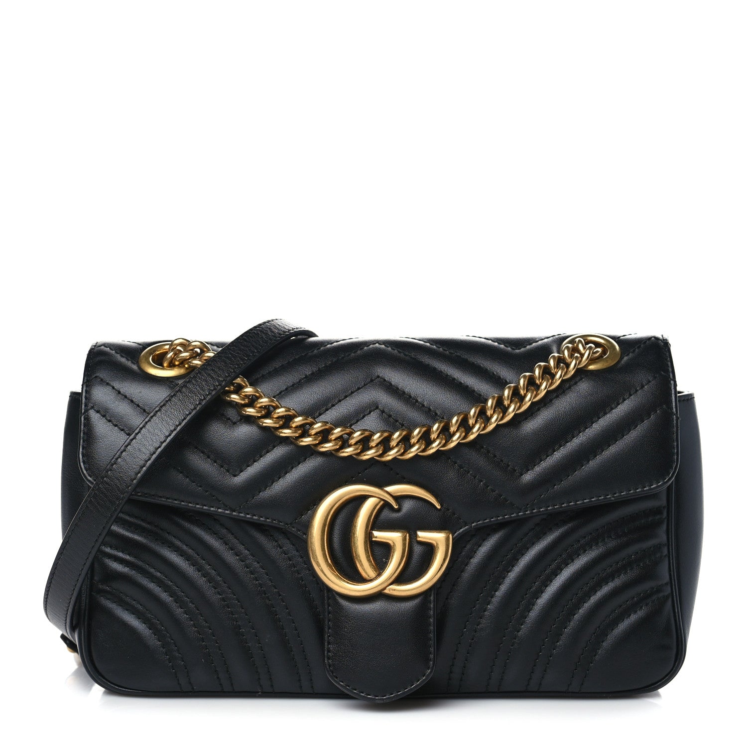 Gucci Calfskin Matelasse Small GG Marmont Shoulder Bag Black 1 of 9