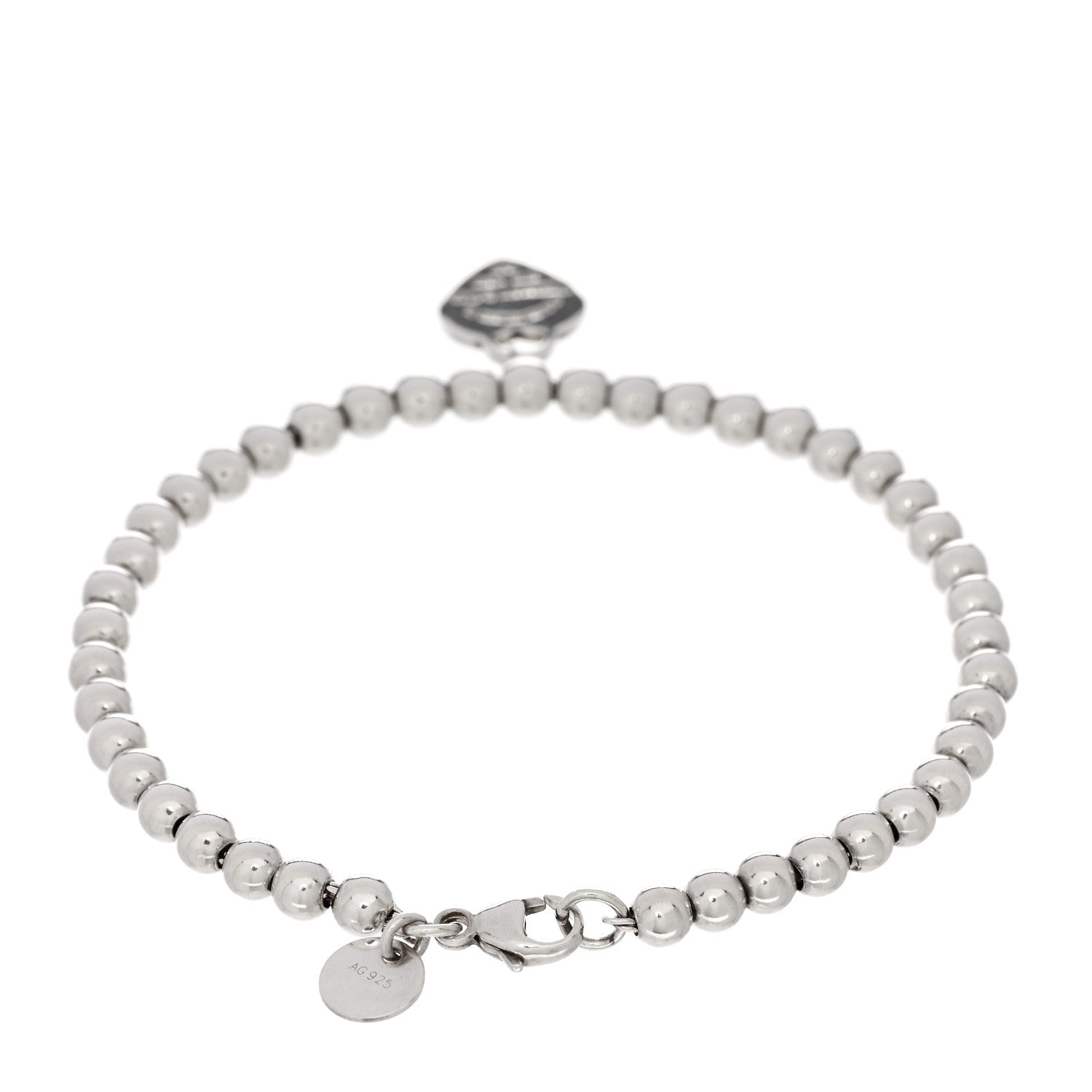 Tiffany Sterling Silver Enamel 4mm Return To Tiffany Heart Tag Bead Bracelet Blue 2 of 4