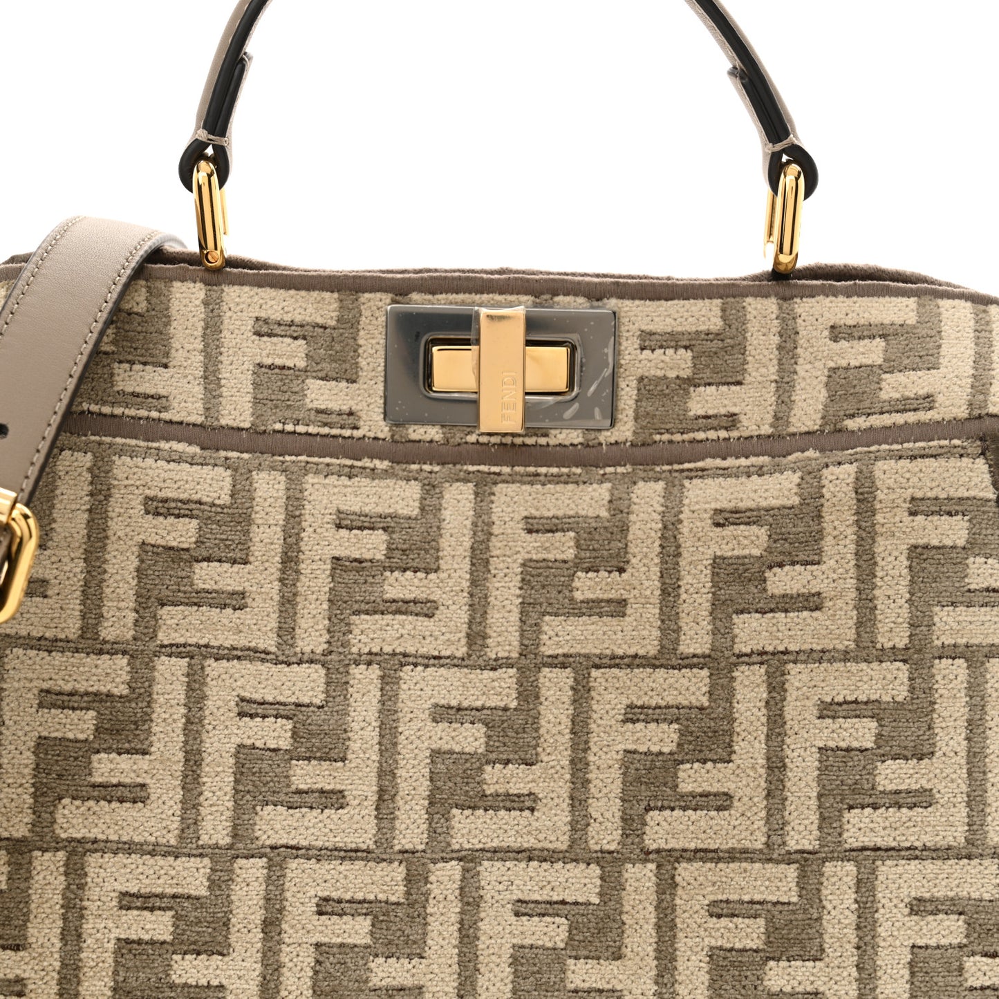 Chenille Vitello Seta FF Small Peekaboo I SEE U Satchel Tortora Nuvola