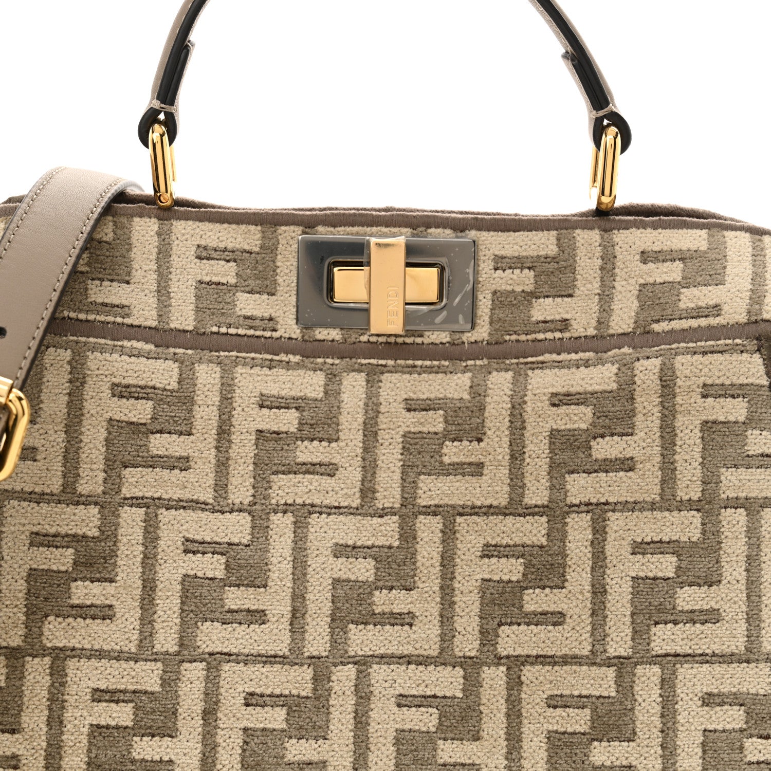 Fendi Chenille Vitello Seta FF Small Peekaboo I SEE U Satchel Tortora Nuvola 9 of 11