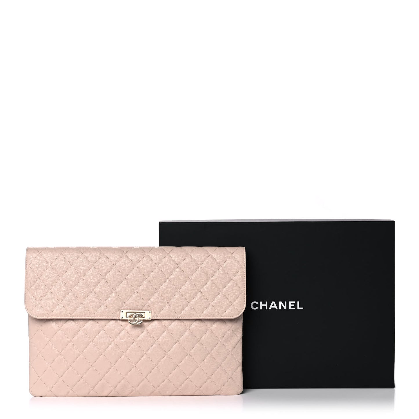 Caviar Quilted Large Golden Class Pouch Light Pink