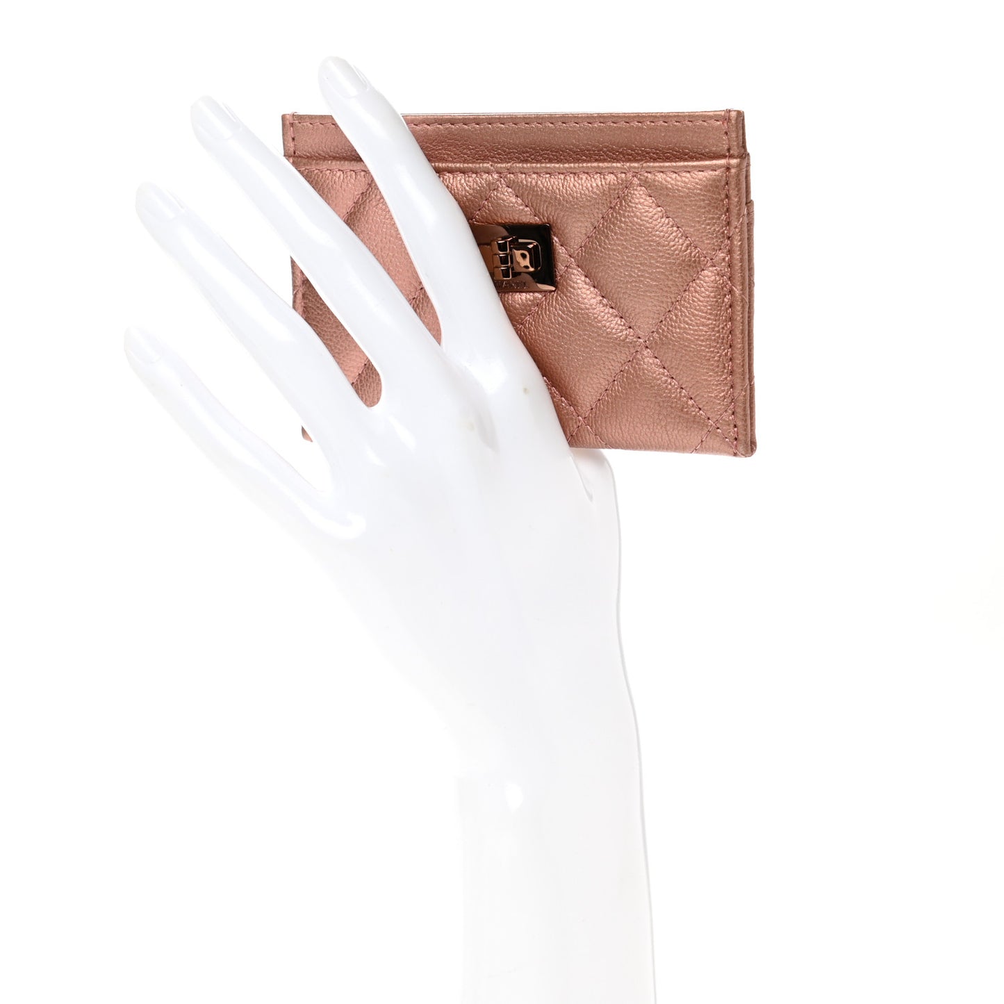 Metallic Caviar Quilted Reissue Card Holder Rose Gold