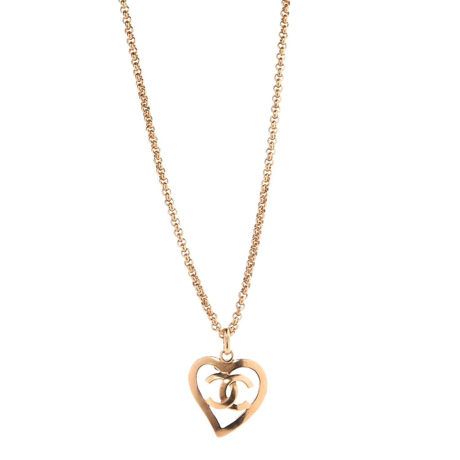 Chanel CC Heart Chain Pendant Necklace Gold 1 of 5