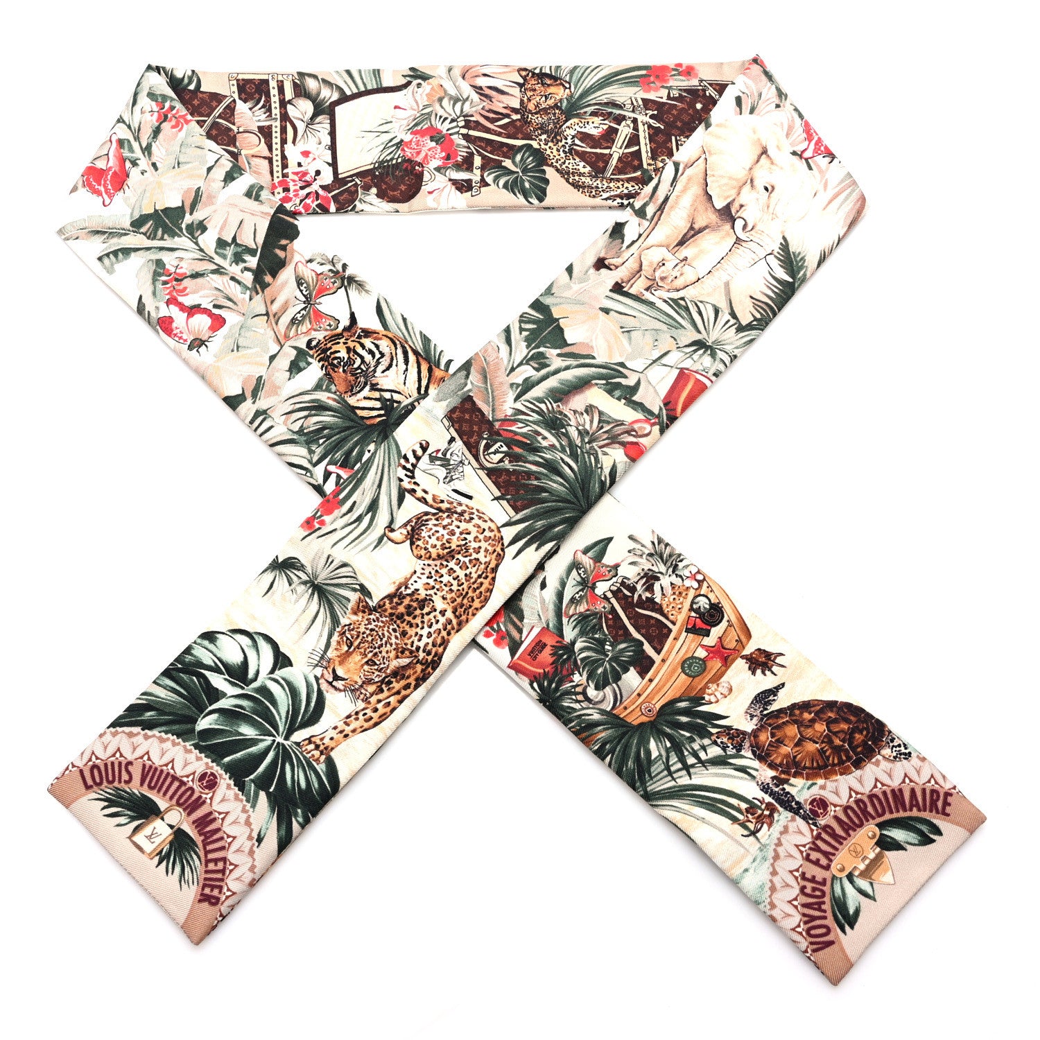 Louis Vuitton Silk Voyage Extraordinaire Bandeau Scarf Beige 1 of 3
