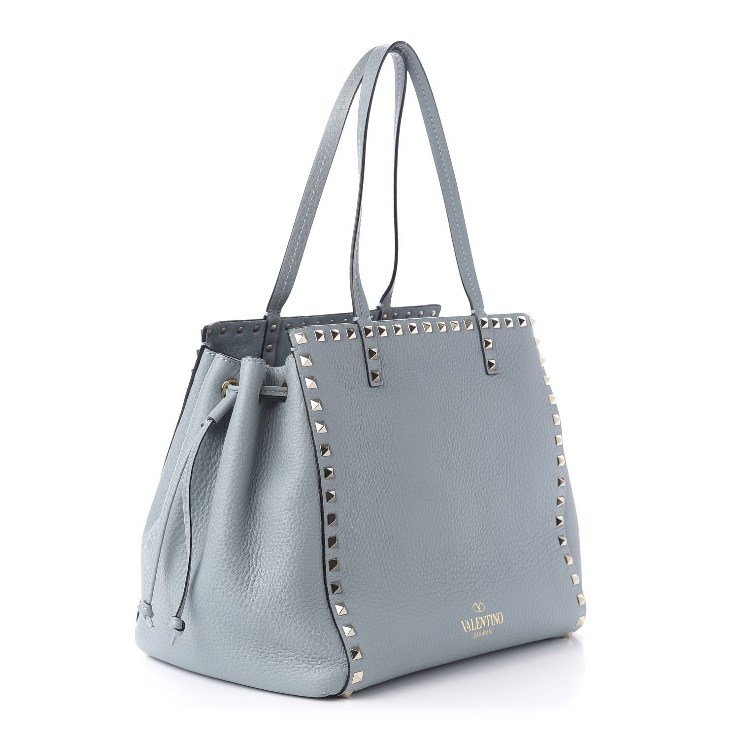 Valentino Garavani Pebbled Calfskin Rockstud Double Handle Cinch Tote Nube 3 of 9