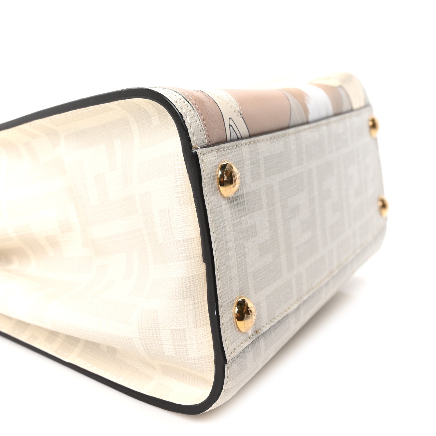 Fendi Glazed Fabric Nappa FF Disco Girls Inlay Mini Peekaboo Iconic Satchel Bianco Perla Multicolor 9 of 11