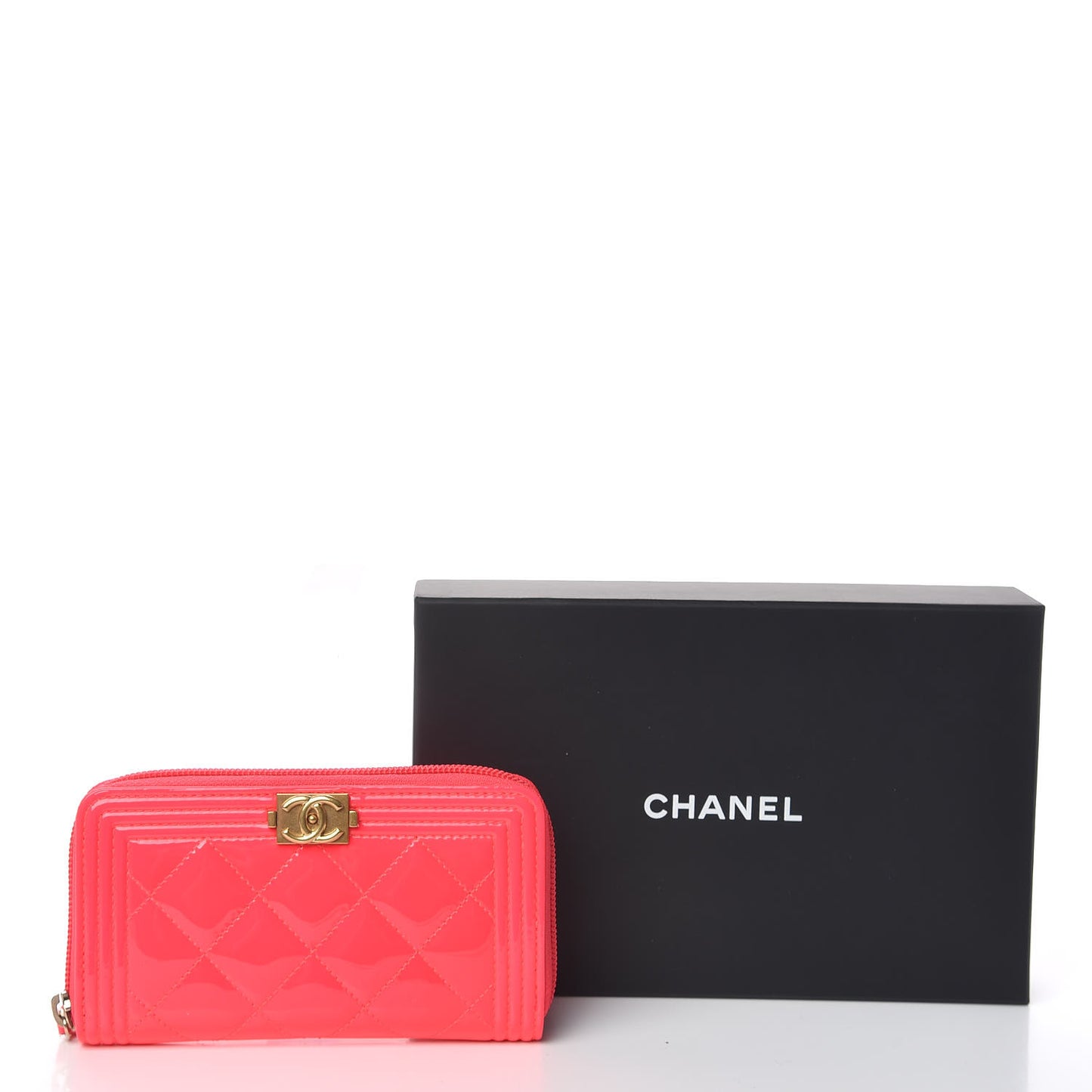 Patent Quilted Small Boy Zip Around Wallet Pink