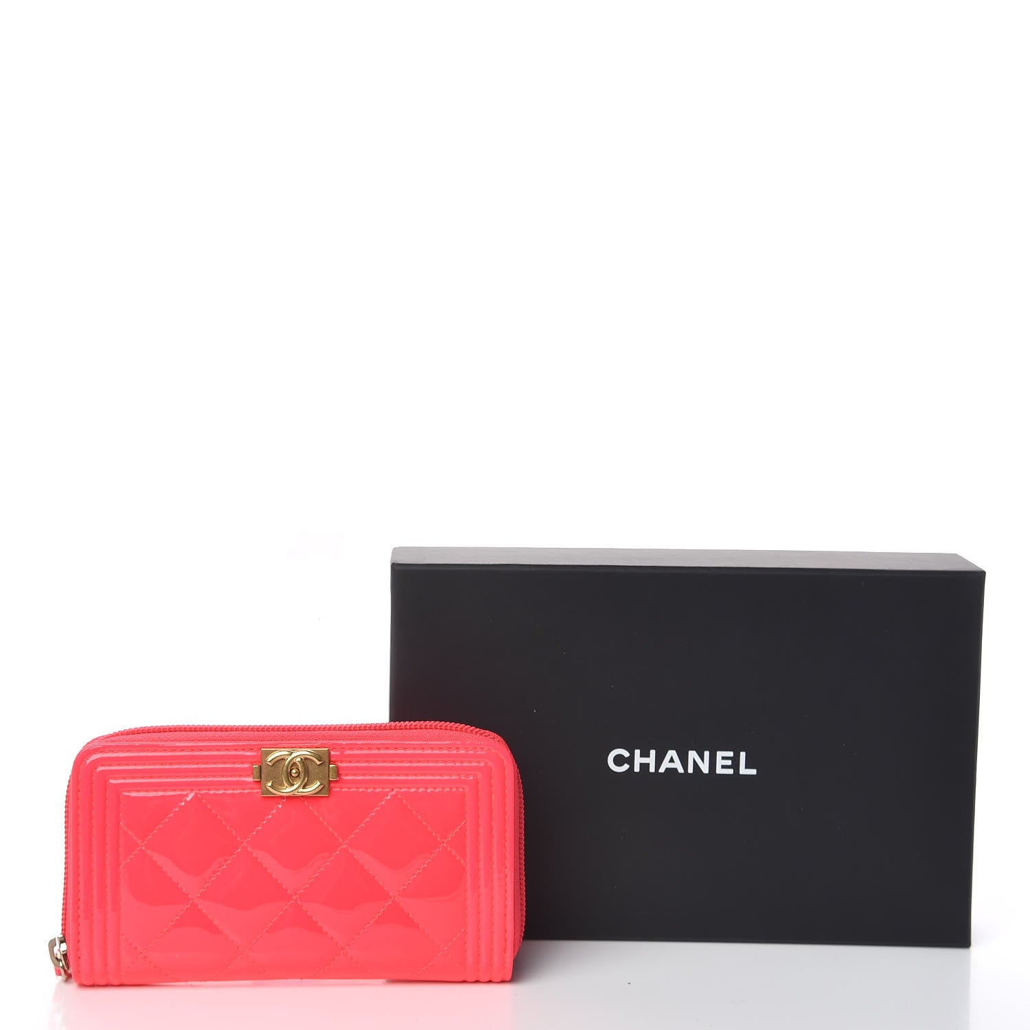 Chanel Patent Quilted Small Boy Zip Around Wallet Pink 9 of 9