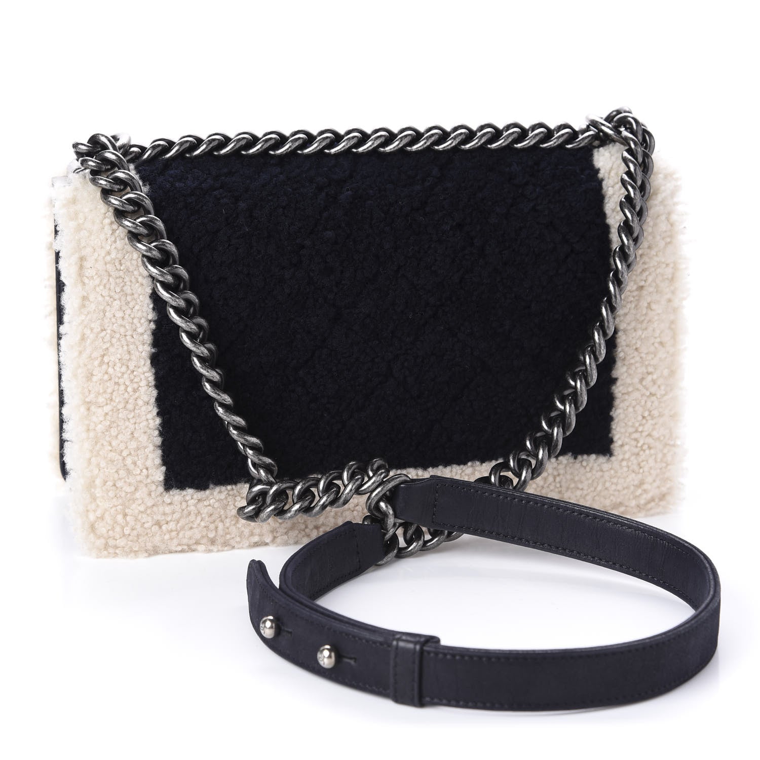 Chanel Shearling Iridescent Calfskin Medium Boy Flap Navy 3 of 10