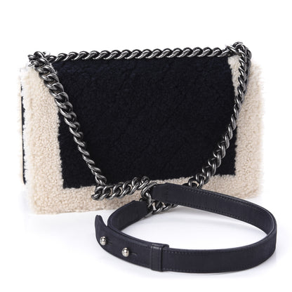 Chanel Shearling Iridescent Calfskin Medium Boy Flap Navy 3 of 10