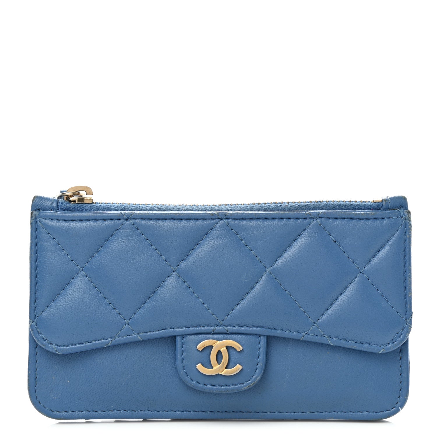 Chanel Lambskin Quilted Flap Zip Card Holder Blue 1 of 11