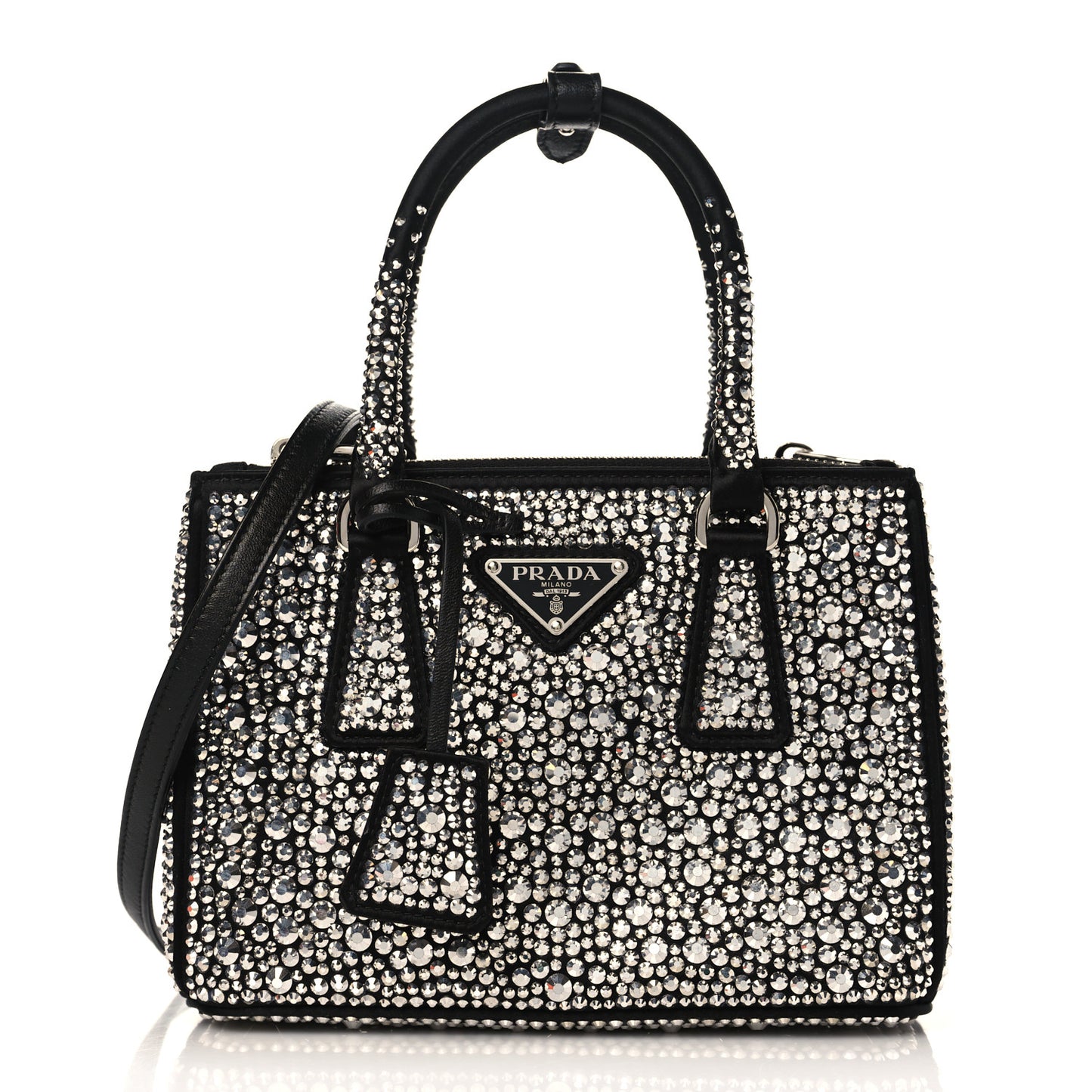 Satin Crystal Mini Galleria Double Zip Tote Metal