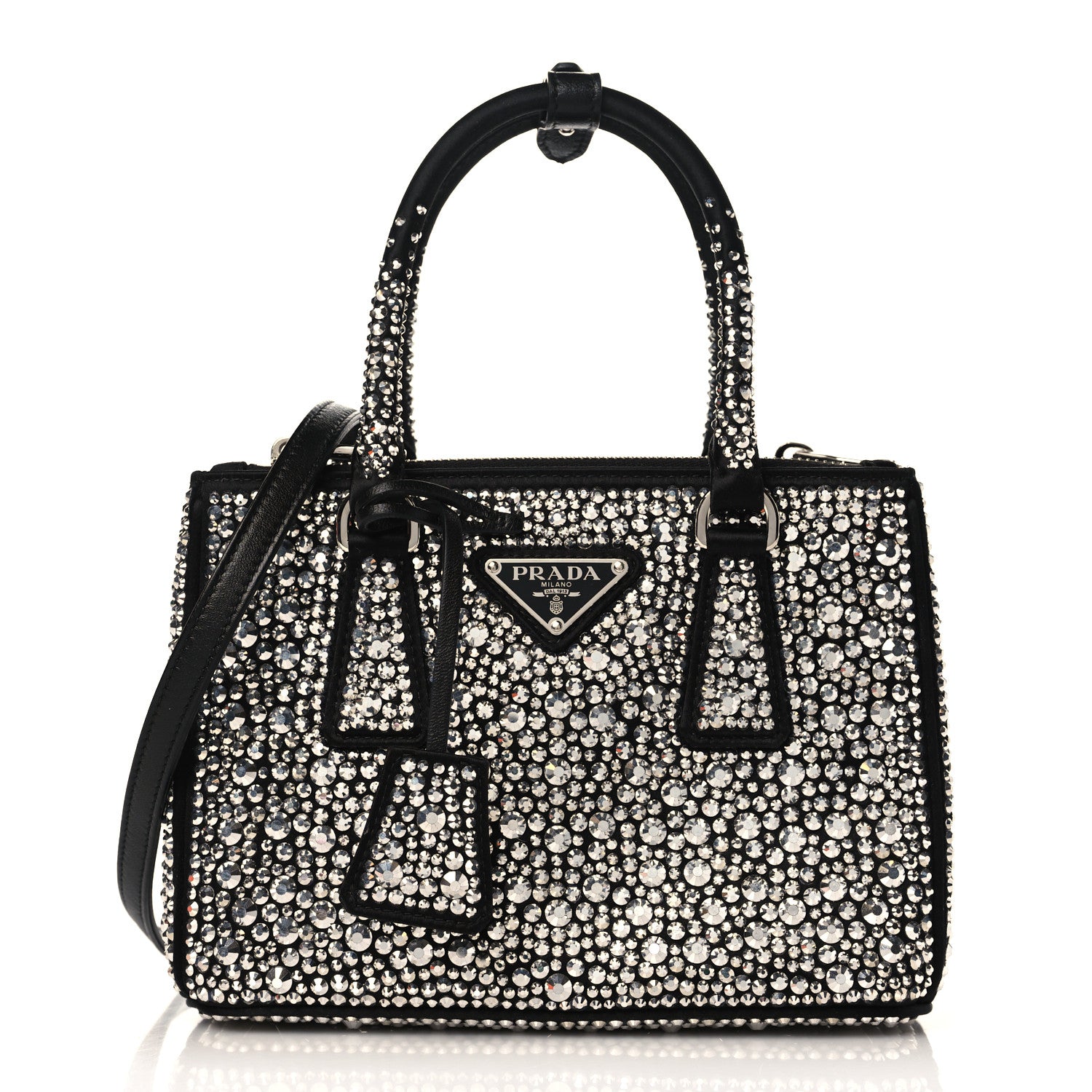 Prada Satin Crystal Mini Galleria Double Zip Tote Metal 1 of 9