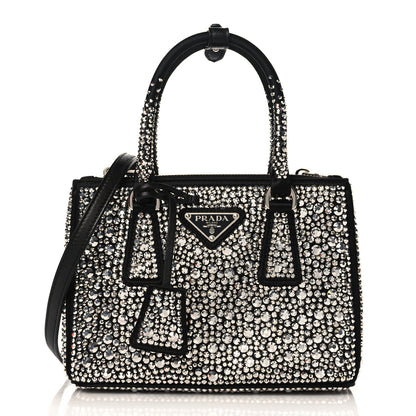 Prada Satin Crystal Mini Galleria Double Zip Tote Metal 1 of 9