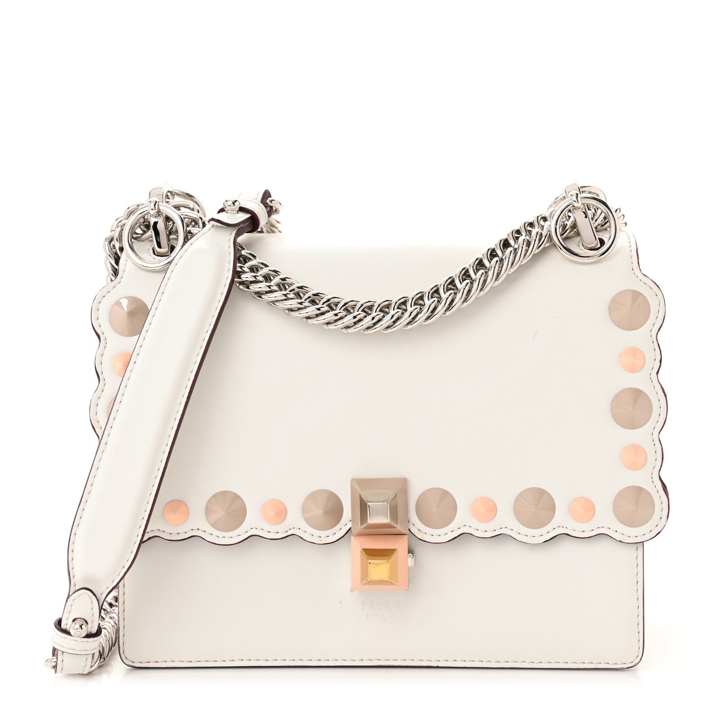 Vitello Liberty Scalloped Multi Studded Small Kan I Shoulder Bag White Ice Multicolor