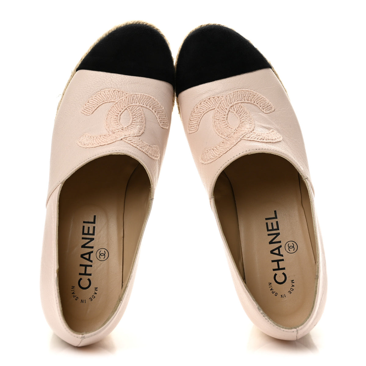 Chanel Lambskin Suede CC Espadrille Wedges 38 Beige Black 2 of 9