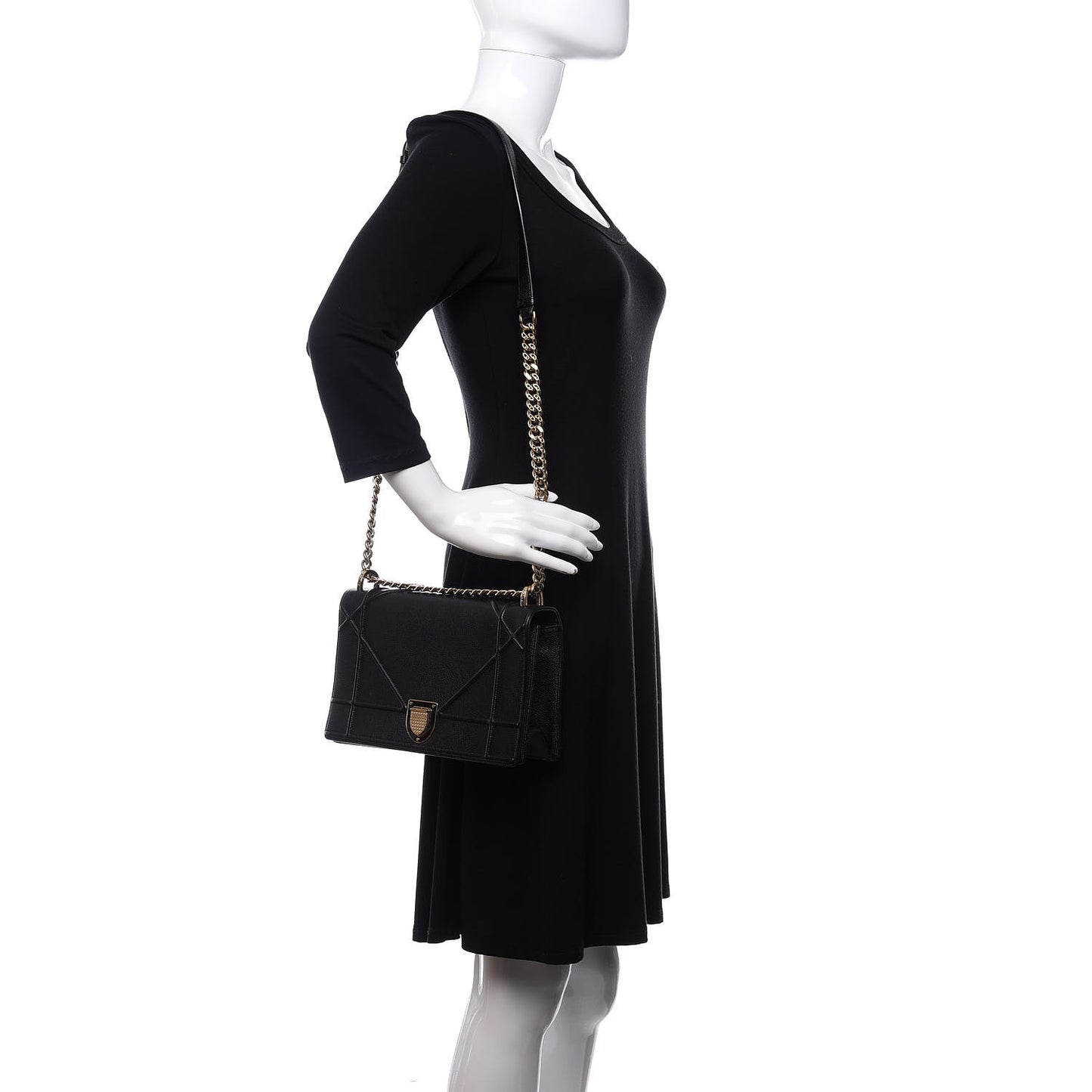 Grained Calfskin Medium Diorama Flap Bag Black