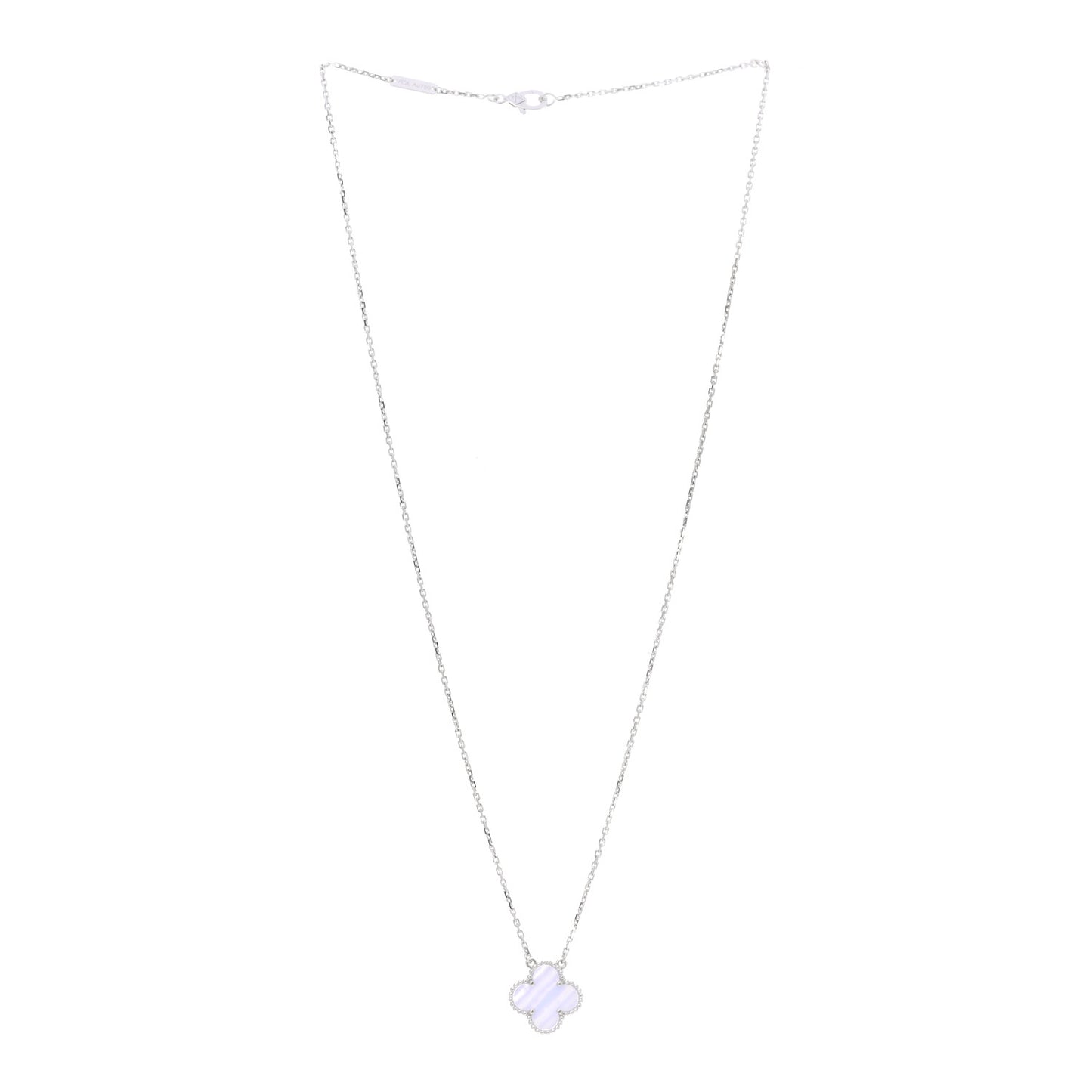 18K White Gold Chalcedony Vintage Alhambra Pendant Necklace