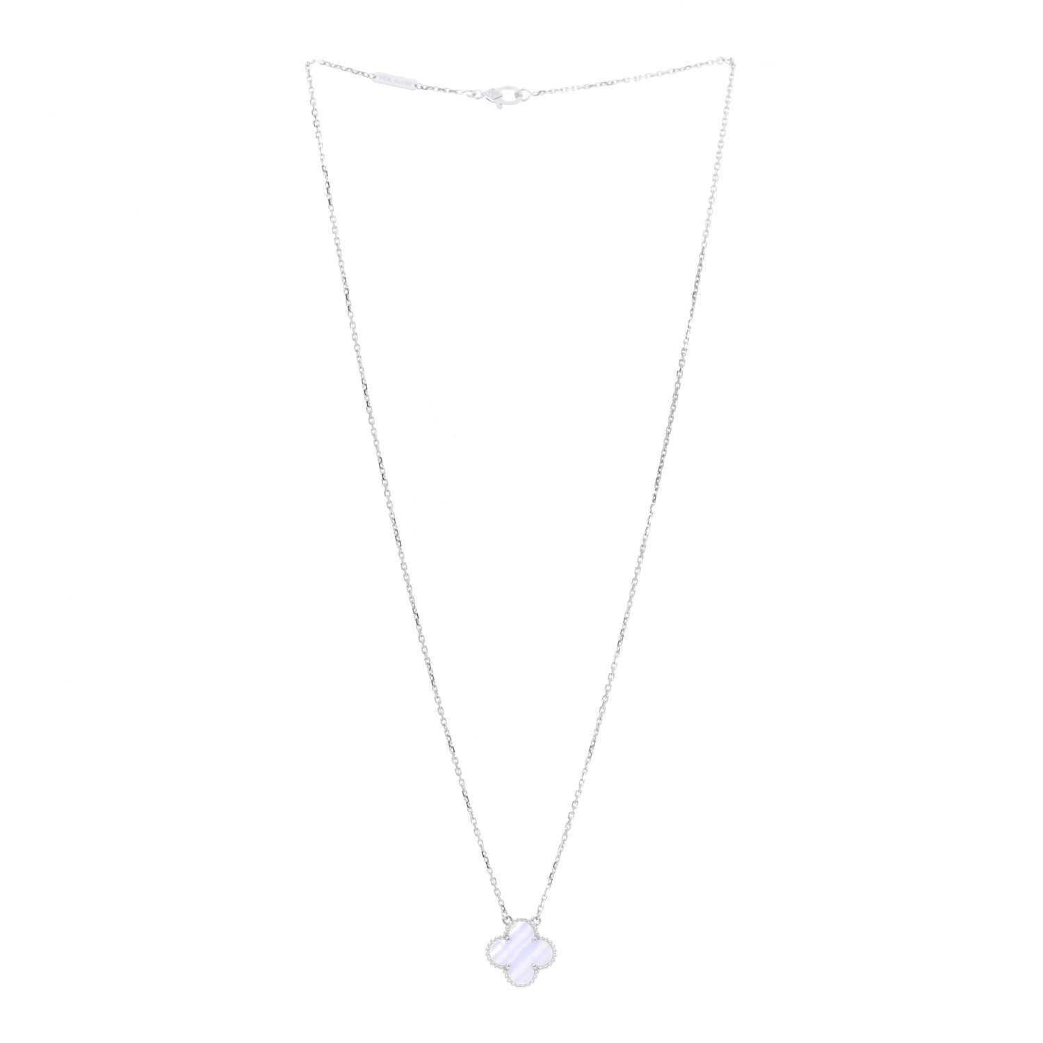 Van Cleef & Arpels 18K White Gold Chalcedony Vintage Alhambra Pendant Necklace 3 of 7