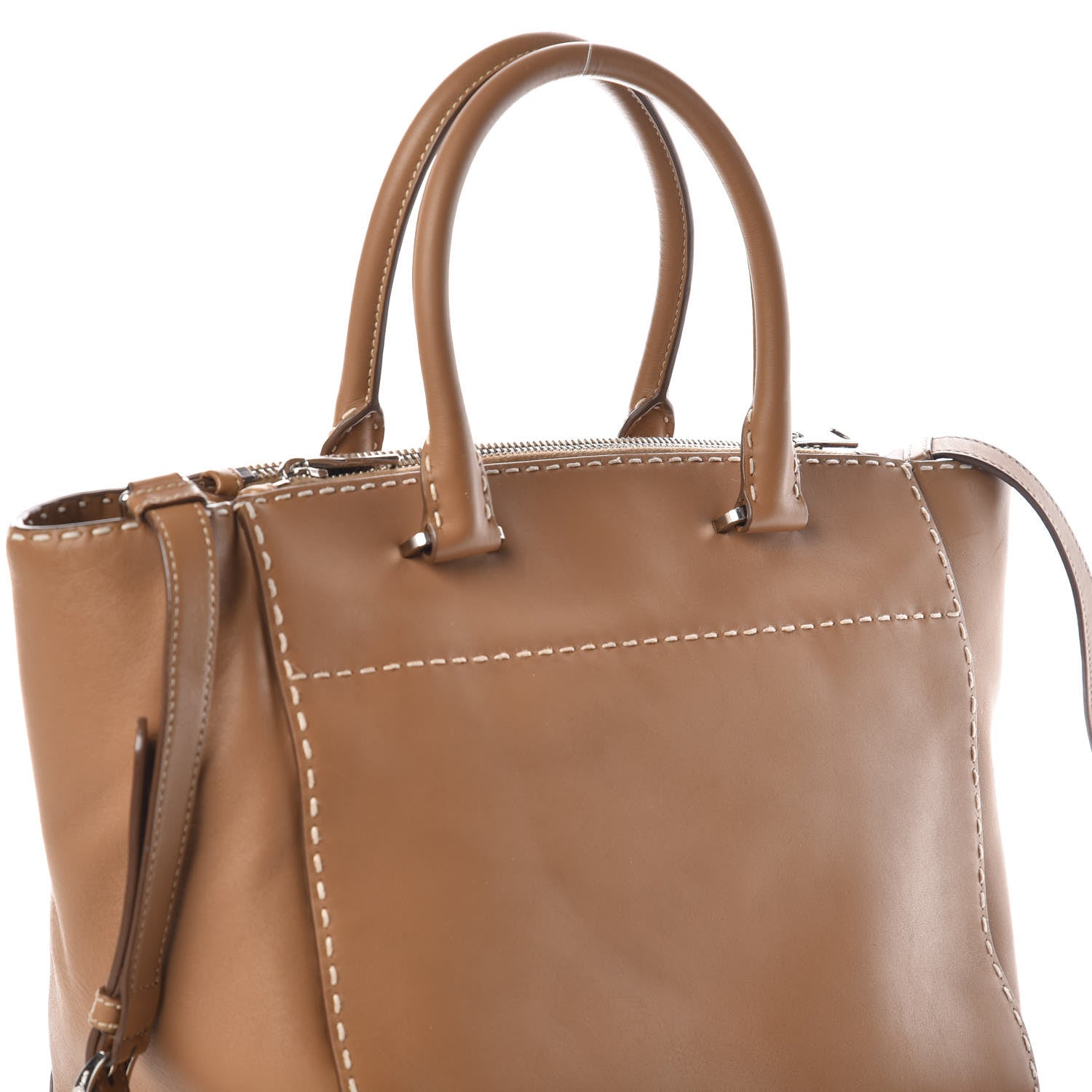 Prada City Calf Small Hand Stitched Galleria Double Zip Tote Caramel 9 of 15