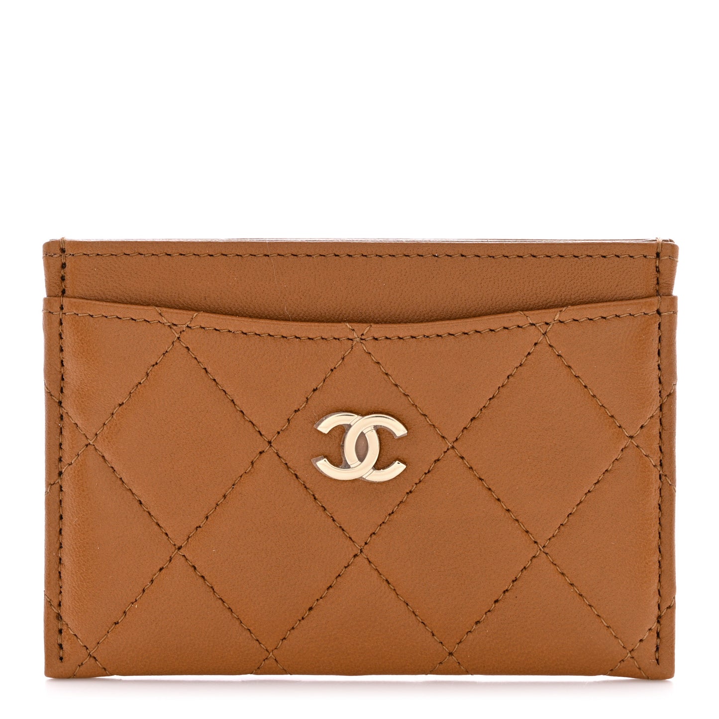 Lambskin Quilted Card Holder Brown