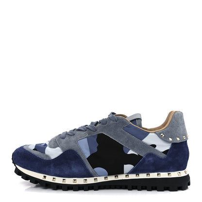 Valentino Garavani Suede Nylon Camouflage Womens Soul Rockstud Sneakers 42 Blue Multicolor 1 of 9