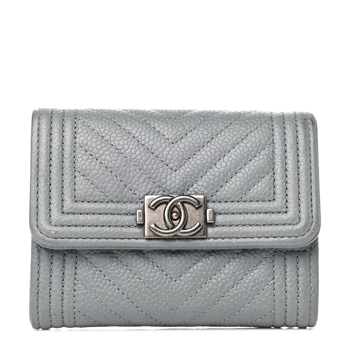 Caviar Chevron Quilted Boy Flap Card Holder Grey