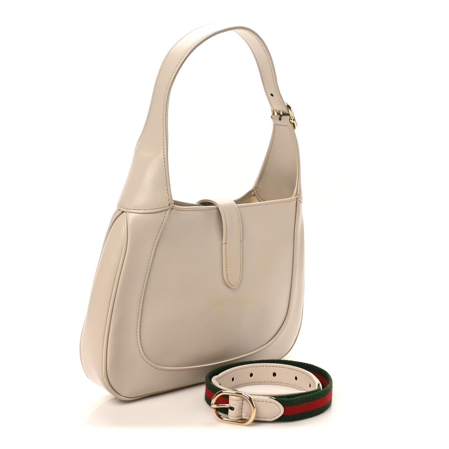 Ancora Calfskin Web Small Jackie Shoulder Bag Light Grey