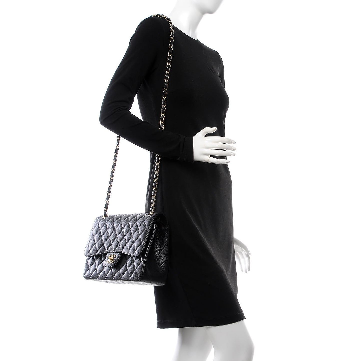 Caviar Quilted Jumbo Double Flap Black