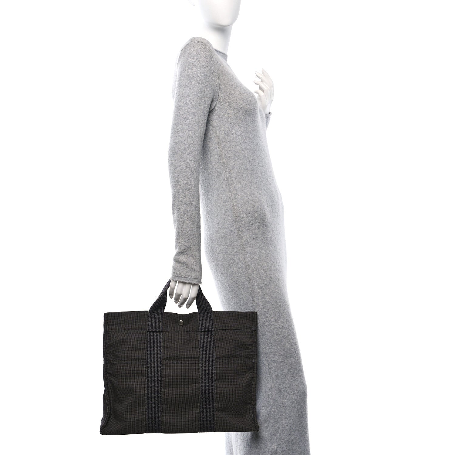 Hermes Canvas Herline MM Tote  Grey 2 of 11