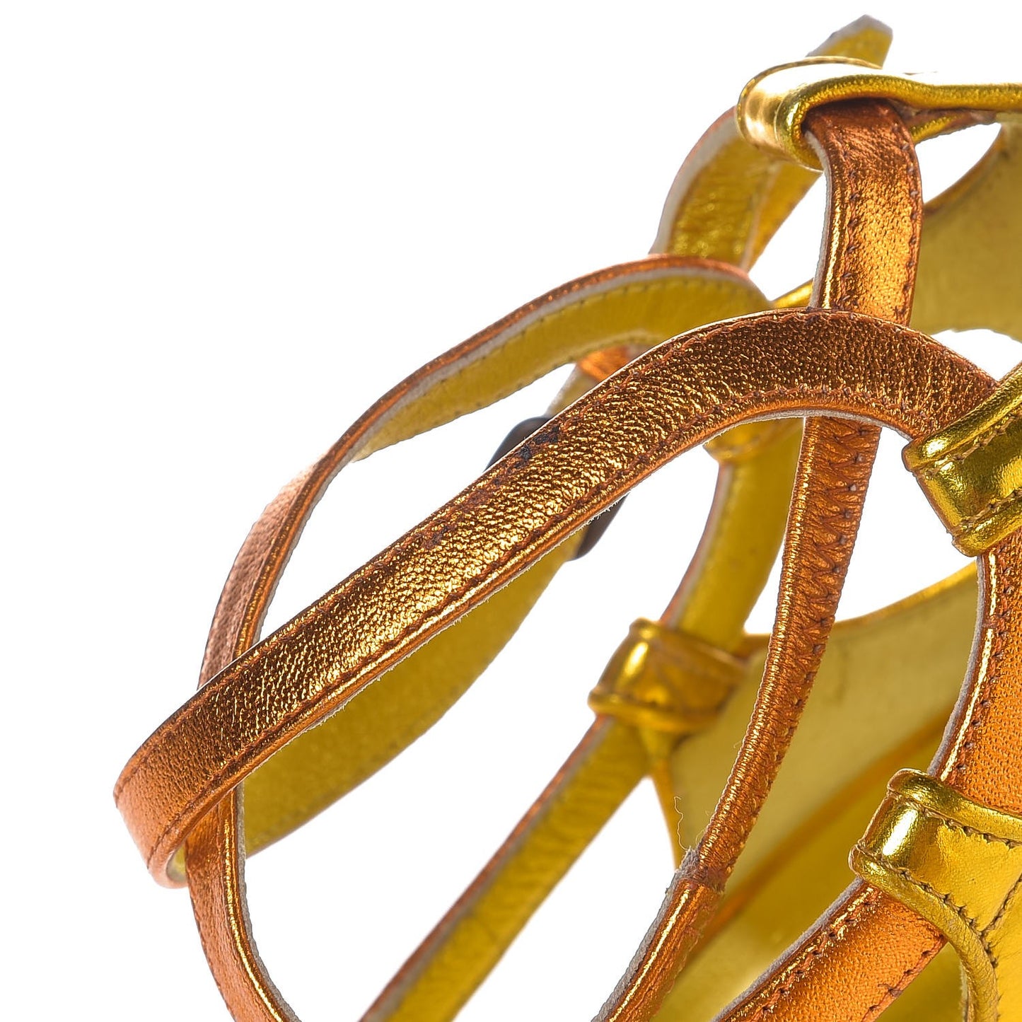 Metallic Calfskin Wedge Sandals 38 Gold