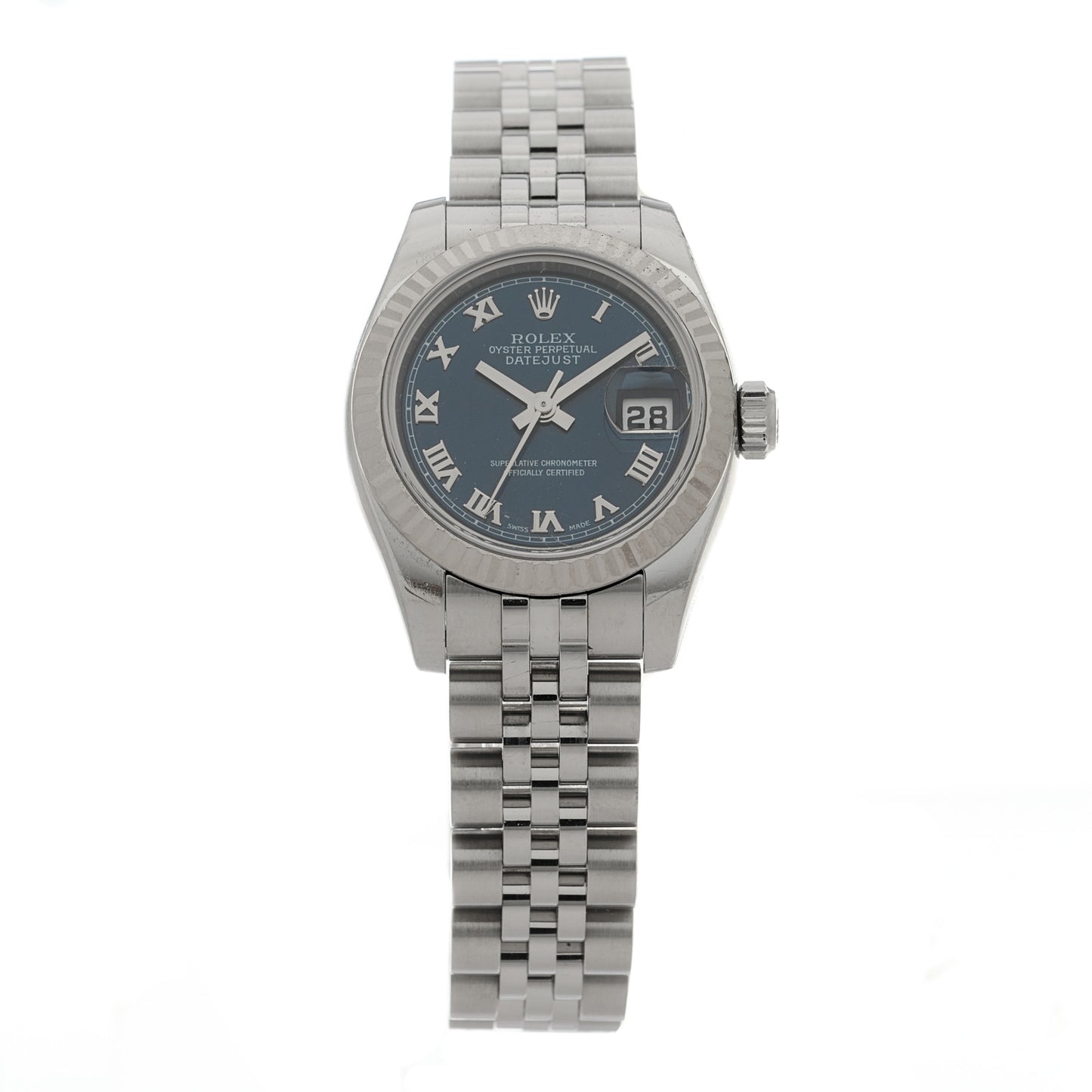 Stainless Steel 18K White Gold 26mm Oyster Perpetual Datejust Watch Blue Roman 179174