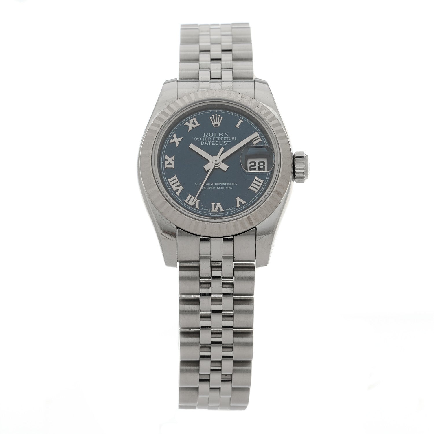 Rolex Stainless Steel 18K White Gold 26mm Oyster Perpetual Datejust Watch Blue Roman 179174 1 of 5