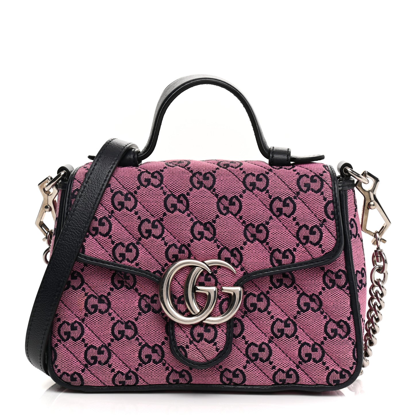 Monogram Multicolor Matelasse Diagonal Mini GG Marmont Top Handle Shoulder Bag Pink Blue