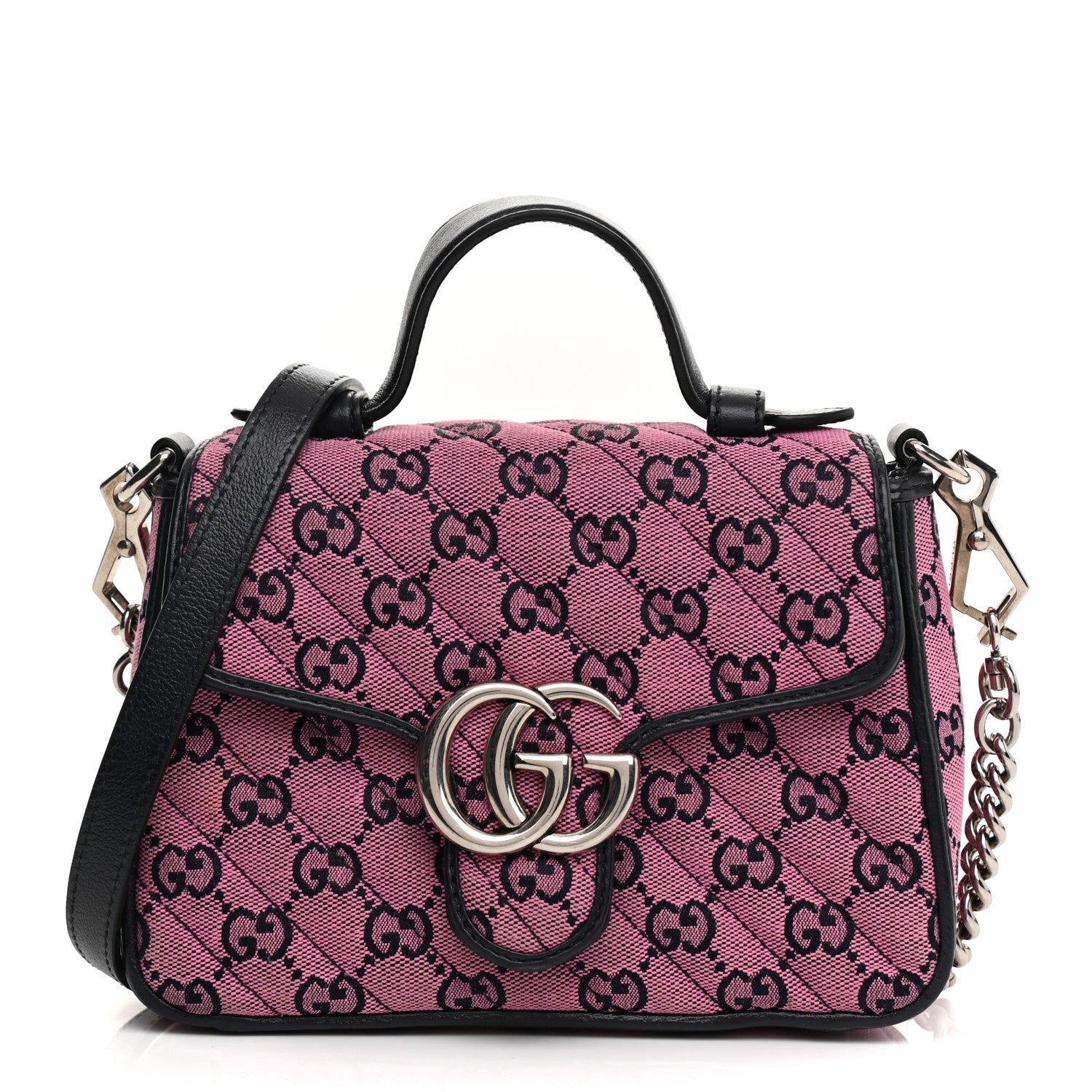 Gucci Monogram Multicolor Matelasse Diagonal Mini GG Marmont Top Handle Shoulder Bag Pink Blue 1 of 23