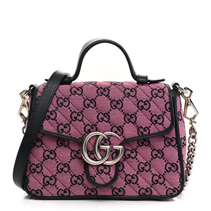 Gucci Monogram Multicolor Matelasse Diagonal Mini GG Marmont Top Handle Shoulder Bag Pink Blue 1 of 23