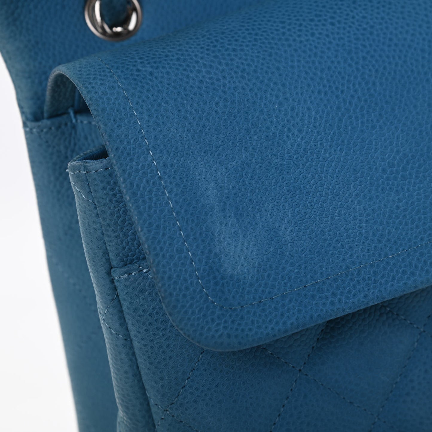 Iridescent Caviar Quilted Maxi Double Flap Blue